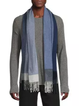 Клетчатый кашемировый шарф с бахромой Saks Fifth Avenue, темно-синий