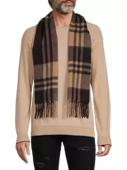 Клетчатый кашемировый шарф с бахромой Saks Fifth Avenue, коричневый