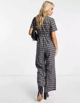 Клетчатый комбинезон Lola May с широкими штанинами и застежкой-молнией спереди