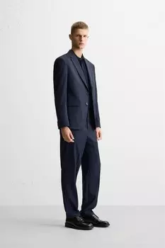 Клетчатый костюмный пиджак ZARA, синий