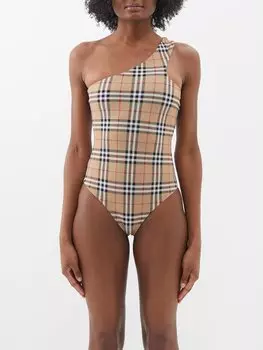 Клетчатый купальник на одно плечо Burberry, бежевый