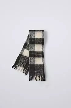 Клетчатый макси-шарф ZARA, экрю