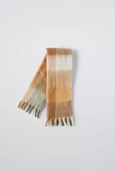 Клетчатый макси-шарф ZARA, коричневый