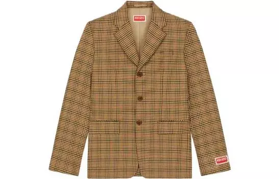 Клетчатый однобортный блейзер KENZO, Dark Camel