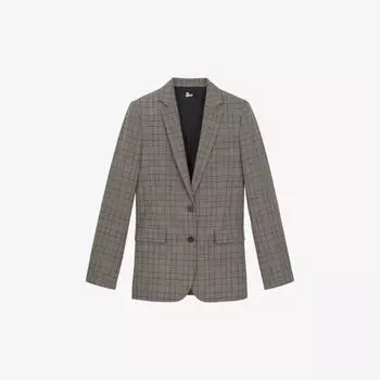 Клетчатый пиджак прямого кроя из смесовой шерсти Prince of Wales The Kooples, черный