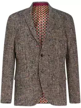 Клетчатый пиджак с заостренными лацканами ETRO, коричневый