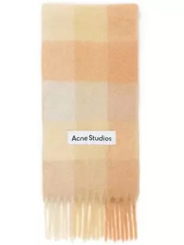 Клетчатый шарф с аппликацией логотипа Acne Studios, нейтральный цвет