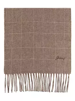 Клетчатый шарф с бахромой Brioni, коричневый