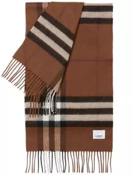Клетчатый шарф с бахромой Burberry, коричневый