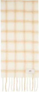 Клетчатый шарф с лейблом цвета «бежевый с оттенком» AMI Paris