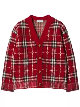 Клетчатый шерстяной кардиган Burberry Kids, красный