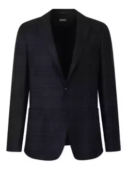 Клетчатый шерстяной пиджак Zegna, черный