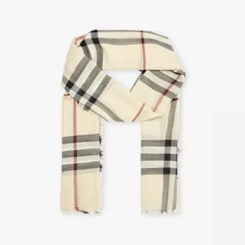 Клетчатый шерстяной шарф с бахромой Burberry, серый