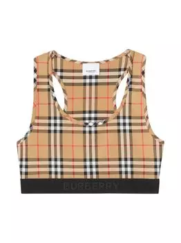 Клетчатый спортивный бюстгальтер Burberry, бежевый