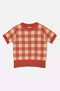 Клетчатый свитер с короткими рукавами Cotton On, бежевый