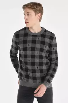 Клетчатый свитер с овальным вырезом Colin'S, серый