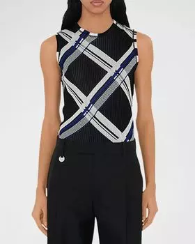 Клетчатый топ без рукавов в рубчик Burberry, цвет Black Check