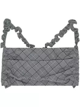 Клетчатый топ-бралетт со сборками GANNI, серый