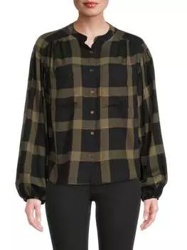 Клетчатый топ Ramy Brook с пышными рукавами, черный