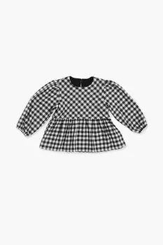 Клетчатый топ с баской и пышными рукавами для девочек Forever 21, белый