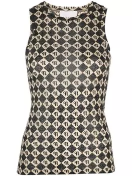 Клетчатый топ с логотипом Nanushka, черный