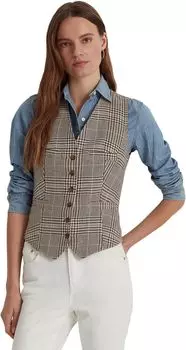 Клетчатый твидовый жилет из льняной смеси LAUREN Ralph Lauren, цвет Brown/Cream Multi
