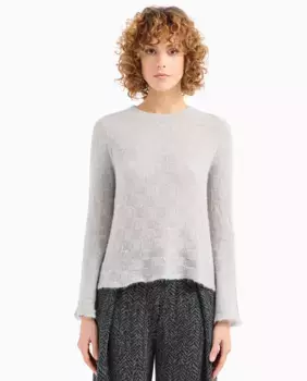 Клетчатый вязаный свитер из альпаки Emporio Armani, светло-серый