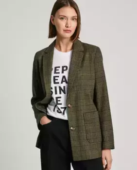 Клетчатый женский пиджак на внутренней подкладке Pepe Jeans, темно-зеленый