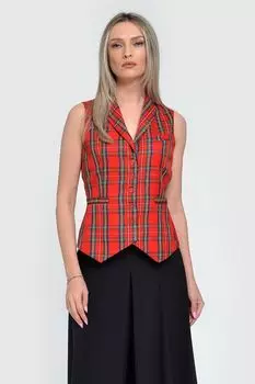 Клетчатый жилет оригамира с остроконечным воротником Giorgal, красный