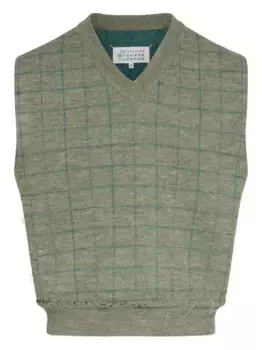 Клетчатый жилет с V-образным вырезом MAISON MARGIELA, зеленый