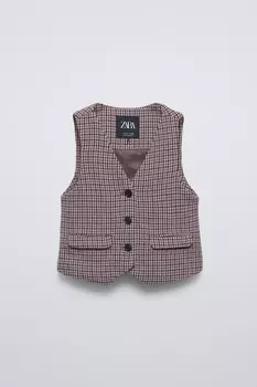 Клетчатый жилет ZARA, бордовый