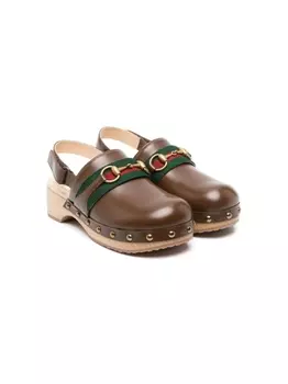 Клоги с пряжкой Horsebit Gucci Kids, коричневый