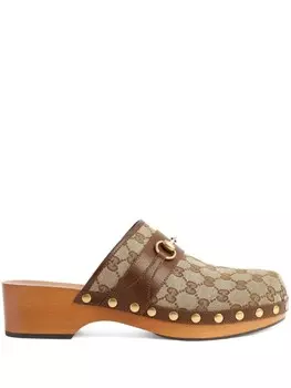 Клоги с пряжкой Horsebit и логотипом GG Gucci, коричневый