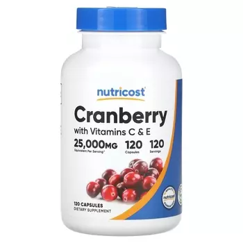 Клюква с витаминами С и Е Nutricost, 120 капсул