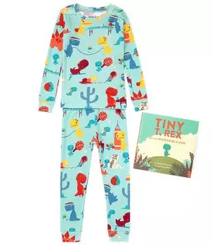 Книги на ночь, пижама и набор книг для маленьких и больших мальчиков от 2 до 10 лет, комплект из двух предметов Tiny T-Rex Books To Bed, синий