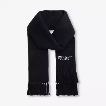 Книжный вязаный шарф из кашемира и хлопка с бахромой Off-White, черный