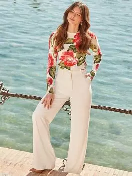 Кнопка цветочный джемпер манжеты Sosandar, цвет Cream/Pink