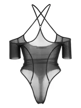 KNWLS полупрозрачное боди Celest с вырезом халтер, черный