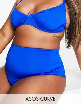 Кобальтово-синие плавки бикини с высокой талией ASOS DESIGN Curve