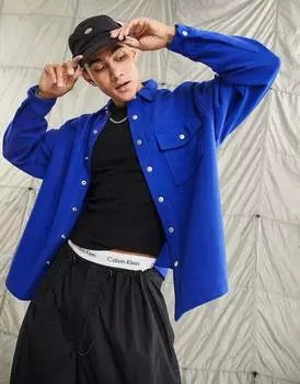 Кобальтово-синяя рубашка свободного кроя из смеси шерсти ASOS DESIGN