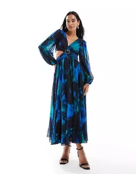 Кобальтовое платье миди с вырезом Forever New