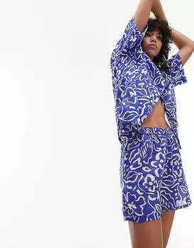 Кобальтовые шорты и рубашка с принтом Topshop Beach Resort