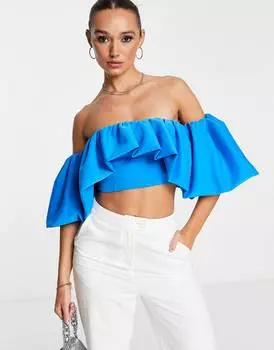 Кобальтовый топ с открытыми плечами и объемными рукавами ASOS DESIGN