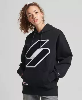 Код худи оверсайз с логотипом из синели Superdry, черный