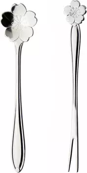 Кофейная ложка Flower, вилка-колокольчик, сакура, набор из 2 шт., производство Япония Nagao