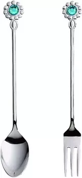 Кофейная ложка Shine, вилка Jime, набор из 2 штук с синим цирконом, производство Япония. Nagao, Blue Zircon