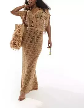 Кофейная трикотажная пляжная юбка макси ASOS Design