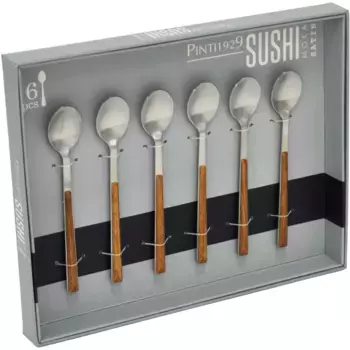 Кофейные ложки PINTINOX «Sushi Moka Satin», (набор, 6 шт.), нержавеющая сталь 18/0, с пластиковой ручкой под сатинированное дерево, цвет edelstahlfarben/mahagonifarben
