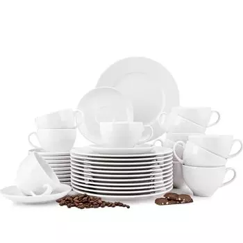 Кофейные сервизы Konsimo на 12 персон (36 предметов) "MUSCARI", белый, фарфор, современный, 200мл/14,5см/20см