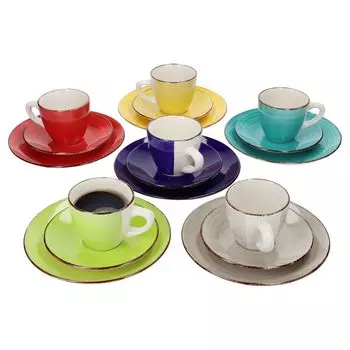 Кофейный сервиз из 18 предметов, кофейный сервиз «Малага», кофейные чашки на 6 человек, десертные тарелки, абстрактная ручная роспись MamboCat